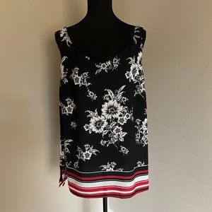 Roz & Ali Dress barn V-Neck Shell Blouse - Black White Red - 1X